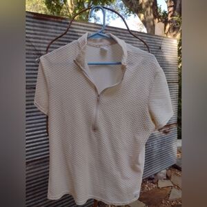 XL FITS cream waffle weave zip front short sleeve shirt Equestrian 🐎